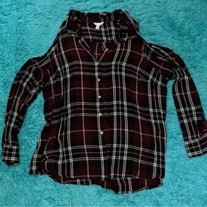 Plaid Cold Shoulder Button-Up Shirt